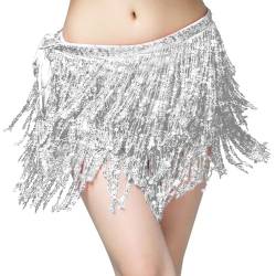 MILIAFLICK Glitzer Rock Damen Pailletten Rock Quasten Pailettenrock Mädchen Silber Hüfttuch Bauchtanz Kostüm Frauen Karneval Fransen Rock Festival Outfit Damen für Karneval Party Belly Dancer von MILIAFLICK