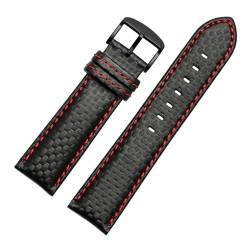 MILNBJK Jeniko 18/20/12/23/22mm 24mm Kohlefaser Rindsleder Watch Strap Männer Frauen Sport Wasserdichte Band Armband Edelstahlschnalle(Black Red 02,21mm) von MILNBJK