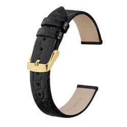 MILNBJK Jeniko Echtes Leder-Uhrenarmband For Damen Und Herren, 8 Mm, 10 Mm, 12 Mm, 14 Mm, 16 Mm, 18 Mm, 19 Mm, 20 Mm, Ersatzarmband, Edelstahl-Schnalle(Color:Black-Gold,Size:14mm) von MILNBJK