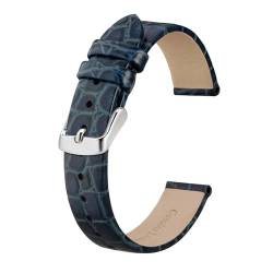 MILNBJK Jeniko Echtes Leder-Uhrenarmband For Damen Und Herren, 8 Mm, 10 Mm, 12 Mm, 14 Mm, 16 Mm, 18 Mm, 19 Mm, 20 Mm, Ersatzarmband, Edelstahl-Schnalle(Color:Blue-Silver,Size:14mm) von MILNBJK