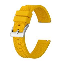 MILNBJK Jeniko Hochleistungs-Uhrenarmband Aus Fluorkautschuk, 18 Mm, 20 Mm, 22 Mm, Gummi-Schnellverschlussarmband For Herren Und Damen, Sportarmband(Color:Yellow-Silver Buckle,Size:18mm) von MILNBJK