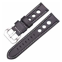 MILNBJK Jeniko Öl Wachs Rindsleder Uhrenarmbänder 22mm 24mm Dunkelbraun Frauen Männer Mode Echtes Leder Uhr Band Strap Gürtel Mit Pin Schnalle(Black,20mm) von MILNBJK