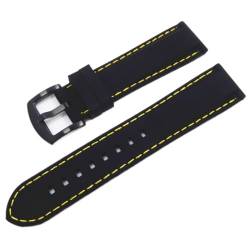 MILNBJK Jeniko Universal-Silikonband 16/18/20/22/24 mm Edelstahlschnalle wasserdicht Sport Gummi Herren Ersatzarmband Uhrenarmband(Color:Black yellow black,Size:16mm) von MILNBJK