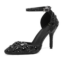 MINITOO Damen Brautschuhe Frauen Hochzeitsschuhe Abend Pumps Schuhe mit Strass Schwarz EU 39.5 von MINITOO