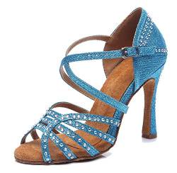 MINITOO Damen Tanzen Schuhe Tanzschuhe Latein Salsa Glitzer Sandalen L419 Blau EU 37.5 von MINITOO