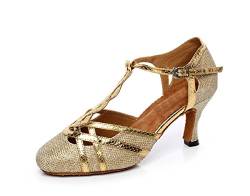 MINITOO Damen Latein Tanzschuhe Glitzer Formal Party Prom Pumps mit Riemchen QJ6231 Gold EU 37 von MINITOO