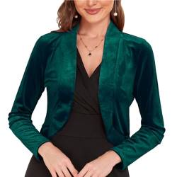 Damen Langarm Samt Shrug für Kleider Cocktail Party Open Front Cropped Bolero Cardigan Top, 35-dunkelgrün, XL von MINTLIMIT