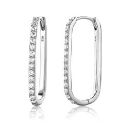 MIORE Damen Creolen| 925 Sterling Silber| quadratische Edelstein-Ohrringe mit brillanten Zirkonia Steinen 0.84 Ct| hautfreundliche Silber Ohrringe 24x2 mm| Schmuck vom Juwelier von MIORE