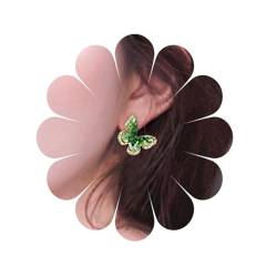 Boho-Ohrringe mit grünem Schmetterling, Ohrmanschette, Ohrringe, grüner Strass, Tropfenohrringe für Damen und Mädchen, Zirkonia von MIQIQAO