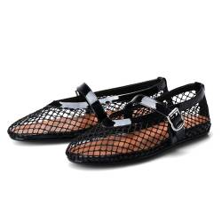 MIRAAZZURRA Ballerinas Flach für Damen Netz Ballerina Schuhe Sommer Fischnetz Flache Sandalen mit Verstellbarer Schnallenriemen Schwarz 37EU von MIRAAZZURRA