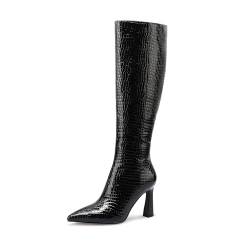 MIRAAZZURRA Damen Kniehohe Stiefel Chunky High Heel Spitze Zehe Stiefel für Frauen mit seitlichem Reißverschluss, Schwarz, 36 EU von MIRAAZZURRA