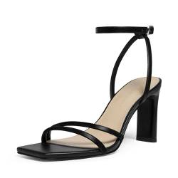 MIRAAZZURRA Damen Sandalen Klobig High Heel Quadratische Offene Zehe Slingback Heel Sandalen with Ankle Strap für Kleider Party Schuhe Schwarz 37 von MIRAAZZURRA