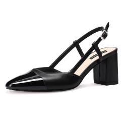 MIRAAZZURRA Damen Slingback Pumps geschlossene runde Zehe Blockabsatz zweifarbige lässige klobige Absätze Büroschuhe Schwarz EU41 von MIRAAZZURRA