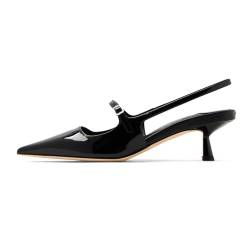 MIRAAZZURRA Slingback-Pumps mit Kätzchen-Absätzen, spitzer Zehenbereich, niedriger Absatz, Schlupfschuhe mit Schnallenriemen für Dating, Party, Arbeit, Schwarz, 43 EU von MIRAAZZURRA