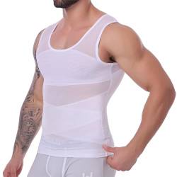 MISS MOLY Shapewear Herren Kompressions Shirt Elastische Bauchweg Unterhemd Herren Taillenformer Tank Top Ärmellos Kompressionsshirt Herren Body Shaper Weste (Weiß,L) von MISS MOLY