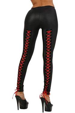 MISS NOIR Damen Leggings im Wetlook mit Schnürung Satinbänder Exclusives Clubwear (L/XL) 18256-BR von MISS NOIR