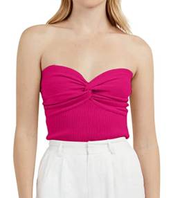 MISSACTIVER Frauen Twist Knot Front Knit Tube Tank Top Sleeveless Off Shoulder Strapless Crosscriss Backless Crop Camisole, hot pink, Mittel von MISSACTIVER