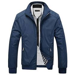 Herren Bomberjacke mit Reißverschluss Leichte Übergangsjacke mit Stehkragen Fliegerjacke Pilotenjacke College Jacke Baseball Sportjacke Freizeitjacke Blau XL von MISSMAO