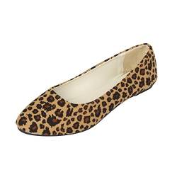 MISSMAO Damen Ballerinas Flats Geschlossene Klassisch Flache Schuhe Rutsch Loafers Schuhe Flache Leopard Slippers,Beige Leopard,EU 36 von MISSMAO