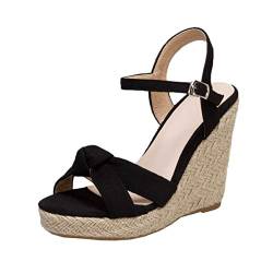 MISSUIT Damen Espadrilles Wedges High Heels Riemchen Sandaletten mit Keilabsatz Plateau Offene Zehen Sommer Schuhe(Schwarz,41) von MISSUIT