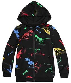 MIXIDON Kapuzenjacke Jungen Sweatjacke für Kinder Zip Up Hoodie Jungen Dinosaurier Kapuzenpullover Jungs Muster 4, 7 Jahre von MIXIDON