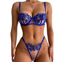 MIZSPISE Sexy Damen Dessous Set Sexy Frauen BH + Slip UnterwäSche Set 2 PC Reizwäsche Set Flirty Negligees Dessous Set Sexy Spitzen Push Up BH Unterhose Nachtwäsche Lingerie Sexy Outfit (Blue, M) von MIZSPISE