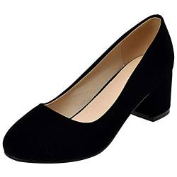 MJIASIAWA Damen Block Mitte Absatz Ohne Verschluss Party Mode Pumps Buro Formal Kleid Arbeit Hochzeit Comfy Closed Toe Pumps Schwarz Gr 40.5 EU/42 Asiatisch von MJIASIAWA