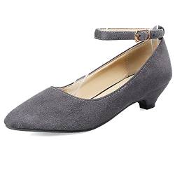 MJIASIAWA Damen Buro Arbeit Kitten Heel Pointed Toe Knöchelriemchen Pumps Niedrige Absatz Comfy Formal Kleid Klassischer Pumps Grau Gr 40 EU/41 Asiatisch von MJIASIAWA