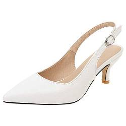 MJIASIAWA Damen Pointed Toe Buro Hochzeit Slingback Kitten Heel Pumps Comfy Mitte Absatz Pumps Formal Kleid Weiß Gr 38 EU/39 Asiatisch von MJIASIAWA