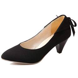 MJIASIAWA Damen Pointed Toe Elegant Ohne Verschluss Kitten Heel Brogue Bows Pumps Klassischer Cone Mitte Absatz Abend Kleid Comfy Schuhe Schwarz Gr 44 EU/46 Asiatisch von MJIASIAWA