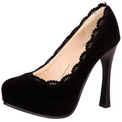 MJIASIAWA Plateau Höhe Ferse Damen Closed Toe Ohne Verschluss Stiletto Pumps Ruffle Elegant Abend Hochzeit Kleid Fomal Schuhe Schwarz Gr 38 EU/39 Asiatisch von MJIASIAWA