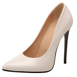 MJIASIAWA Stiletto Höhe Ferse Damen Pointed Toe Party Schuhe Abend Formal Ohne Verschluss Kleid Lack Hochzeit Bride Mode Pumps Weiß Gr 48 EU/50 Asiatisch von MJIASIAWA