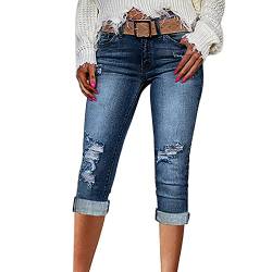 3/4 Jeans Damen Sommer Kurze Hose Jeans Damen High Waist Skinny Jeanshose Damen Slim Fit Dreiviertel Denim Hose mit Löchern Damenjeans Zerrissene Sommerjeans Caprihose Leggings Jeans black friday von MJIQING