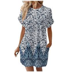 Damen Sommer T-Shirtkleid Casual Freizeitkleid Kurzärmliges Minikleid mit Taschen Sommerkleid Damen Knielang -T Shirt Kleid Damen Große Größen Lässiges Lockeres Blusenkleid Die Discounter von MJIQING