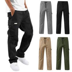 MJIQING Black Friday Cargohose Herren Lang Arbeitshosen Baggy Cargo Hosen Mit Mehreren Taschen Männer Leichte Radlerhose Sommer Sporthose Dünne Stoffhose Locker Jogginghose Einfarbig Wanderhose von MJIQING