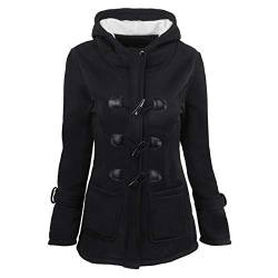 MJIQING Damen Winterjacke Lang Plüsch Jacken Für Damen Hornknopfjacke Winter Lässige Kapuzen-Oberbekleidung Mit Taschen Einfarbig Wollmäntel Winterjacke Damen Mantel Winter Damen Wintermantel Lang von MJIQING