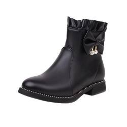 MJISG Gefütterte Gummistiefel Damen Damen Stiefeletten Boots Warm Gefüttert Schnürstiefeletten Outdoor Winter Stiefel Schuhe Keilabsatz Stiefeletten Cowboy Stiefel Damen Boots Damen Schwarz 42 von MJISG