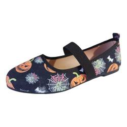 MKIUHNJ Ballerinas Damen Flache Damenschuhe mit Halloween-Aufdruck, große Größe, Flache Schuhe, Freizeitschuhe Schuhe Damen Elegant Flache Damen-Schuhe Slip On Schuhe (Black, 41) von MKIUHNJ