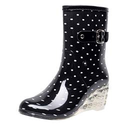 MKIUHNJ Wasserdicht Regenstiefel Damen Punk Style Mid Snow Boots Damen rutschfeste Regenstiefel Outdoor Wedge Wasserschuhe wasserdichte Schuhe Damen Regenstiefel mit Hohen Absätzen Gummistiefel Damen von MKIUHNJ