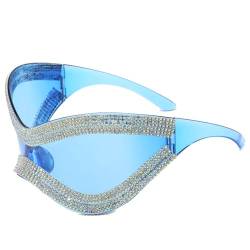 MLWSKERTY Futuristische Sonnenbrille für Mädchen, Vintage-Stil, Strass-Rahmen, Gläser, Teenager, Hiphop, Trend, Nachtclub, Party, für Erwachsene und Teenager, blau von MLWSKERTY