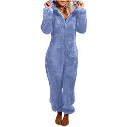 MMIHOIM Jumpsuit Damen Winter Warm Overall Teddy Fleece Einteiler Damen Große Größe Jumpsuit Teddy Fleece Einteiler Onesie Flauschig Weich Hausanzug Einfarbig Schlafoverall von MMIHOIM