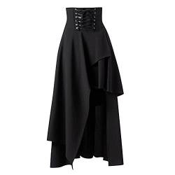 Gothic Kleidung Vintage Baumwolle Schwarze Spitzenröcke Winterrock Gothic Rock, unregelmäßiger Trägerrock, Lolita Rock für Damen, Retro Mode Abschlussballrock (Black, XL) von MMOOVV