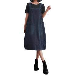 MNRIUOCII Jeanskleid Damen Lang - Latzkleid Damen Jeans Sommer Trägerkleid Ärmellos Maxikleid Rückenfreies Jeanskleider mit Taschen Teenager Mädchen Kleidung Kleider Latzrock (PA-Blue, XXL) von MNRIUOCII