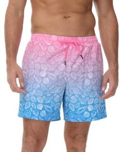 MOCOLY Badeshorts Herren Bunt Kurze Badehose Männer Schnelltrocknend Schwimmhose Sommer Shorts zum Surf Strand Surf Swimming mit Mesh-Futter Innenhose Pink Blue S von MOCOLY