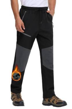 MOCOLY Wanderhose Winter Herren Gefütterte Skihose Softshell Schneehose Thermo Snowboardhose Winterhose Männer Warme Cargo Outdoor Hose für Ski Trekking Jagd Skitouren Langlauf Arbeit Schwarz 3XL von MOCOLY