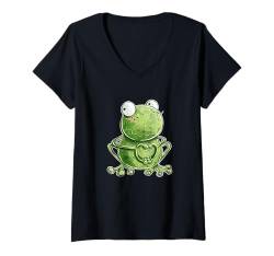 Damen Lustiger Frosch Herz Verliebt Frösche Liebhaber T-Shirt mit V-Ausschnitt von MODARTIS