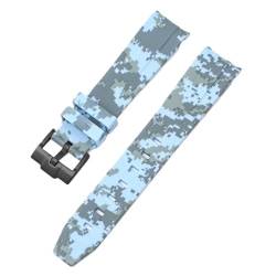 MODBAND Camouflage-Armband für Omega für Swatch MoonSwatch, gebogenes Ende, Silikon-Gummi-Armband, Herren- und Damen-Sportuhrenarmband, Zubehör, 20 mm(Mosaic baby blue02) von MODBAND