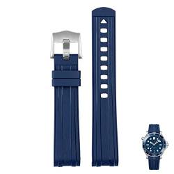 MODBAND Für Omega Seamaster 300 Universe 007 gebogenes Ende Fluores Gummi Silikon Uhrenband 20mm 22m Uhr Weichgurt Männer Ersatz(Blue silver,22mm) von MODBAND