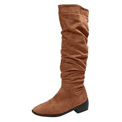 MODSGUE Hohe Stiefel Damen Vintage Stiefel Cowboystiefel mit Schnalle und Reissverschluss, Frauen Winterstiefel Langschaftstiefel Soft Bikerstiefel Winter Warme Damenschuhe von MODSGUE