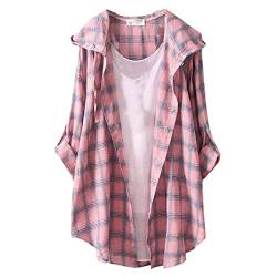 MODSGUE Karierte Bluse Damen Karohemd Langarmshirt Casual, Strickjacke, lockeres Hemd, dünner Karo Tunika Tops Casual Oberteile von MODSGUE